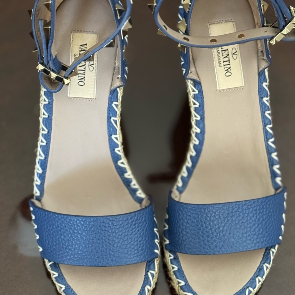 Valentino Garavani Leather Rockstud Women's Blue Espadrilles